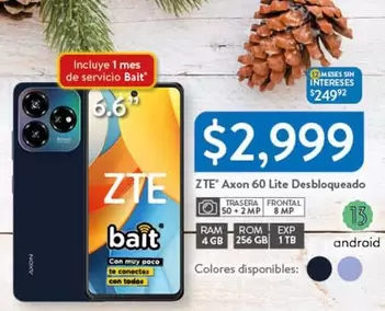 Oferta de ZTE - Axon 60 Lite Desbloqueado por $2999 en Walmart