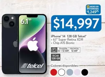 Oferta de Iphone - Iphone 14 128gb Telcel por $14997 en Walmart