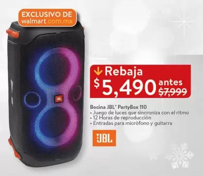 Oferta de JBL - Bocina Partybox 110 por $5490 en Walmart