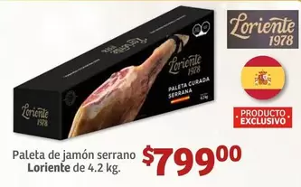 Oferta de Serrano - Paleta De Jamon por $799 en Soriana Híper