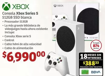 Oferta de Xbox - Consola  Series S 512GB SSB Blanca por $6990 en Soriana Híper