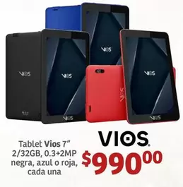 Oferta de Vios - Tablet 7" 2/32GB, 0.3+2MPP negro, azul o roja, cada una por $990 en Soriana Híper