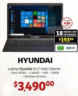 Oferta de Hyundai - Laptop  14.1.2" Intel Celeron por $3490 en Soriana Híper