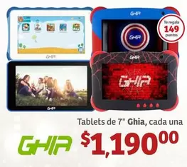 Oferta de Ghia - Tablets De 7" Gaia, Cada Una por $1190 en Soriana Híper