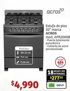 Oferta de Acros - Estufa De Piso 30" Marca Mod. AFR2000B por $4990 en Soriana Híper