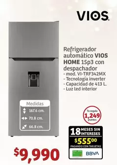 Oferta de Vios - Refrigerador Automático Home 15p3 Con Despachador por $9990 en Soriana Híper