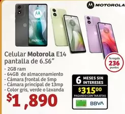 Oferta de Motorola - Celular E14 Pantalla De 6.56" por $1890 en Soriana Híper