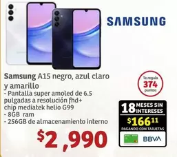 Oferta de Samsung - A15 Negro, Azul Claro Y Amarillo por $2990 en Soriana Híper