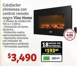 Oferta de Vios - Calefactor Chimenea Con Control Remoto Negro  Home por $3490 en Soriana Híper