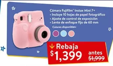 Oferta de Fujifilm -  'Instax Mini 7+ por $1399 en Walmart