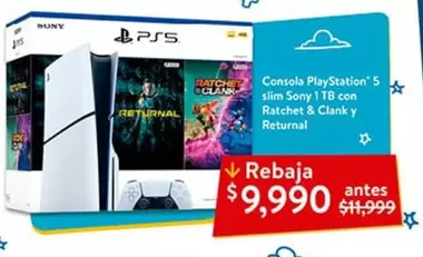 Oferta de Sony - Consola Playstation 5 Slim  T8 Con Racher & Clank Y Returnal por $9990 en Walmart