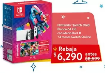 Oferta de Switch -  Oled Blanco 64 Gb Con Mario Kart 8 por $6290 en Walmart