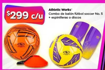 Oferta de Athletic Works Combo De Balon Futbol Soccer No. 5 + Espinilleras O Discos por $299 en Bodega Aurrera