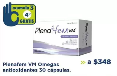 Oferta de Liomont - Plenafem VM Omegas Antioxidantes 30 Cápsulas por $348 en Farmacia San Pablo