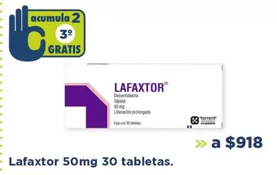 Oferta de Lafaxtor 50mg 30 Tabletas por $918 en Farmacia San Pablo