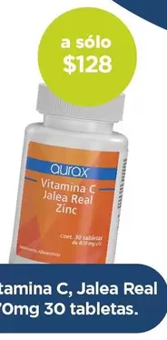 Oferta de AURAX - Vitamina C, Jalea Real Y Zinc 870Mg 30 Tabletas por $128 en Farmacia San Pablo