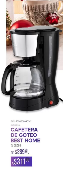 Oferta de Best Home - Cafetera De Goteo por $311.18 en Del Sol