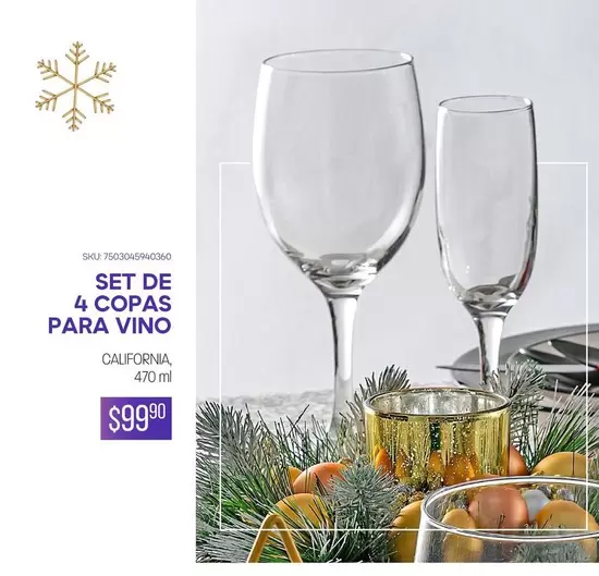 Oferta de California - Set De 4 Copas Para Vino por $99.9 en Woolworth