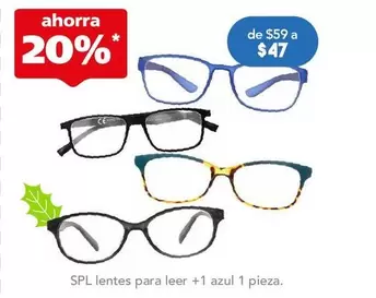 Oferta de SPL - Lentes Para Leer +1 Azul por $47 en Farmacia San Pablo