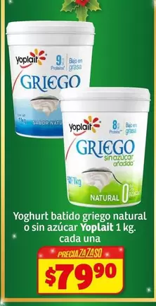 Oferta de Yoplait - Yoghurt Batido Griego Natural O Sin Azucar por $79.9 en Soriana Híper