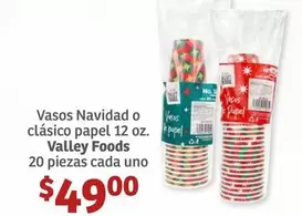 Oferta de SOS - Vasos Navidad O Clásico Papel 12 Oz. Valley Foods 20 Piezas Cada Uno por $49 en Soriana Híper