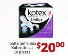 Oferta de Kotex - Toalla Femenina Unika 10 Piezas por $20 en Soriana Híper