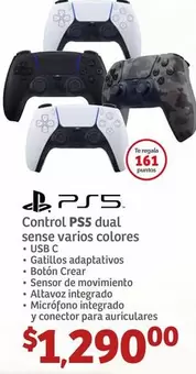 Oferta de PS5 Control PS5 Dual senses Varios colores USB C por $1290 en Soriana Híper