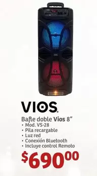 Oferta de Vios - Bafle Doble  8" por $690 en Soriana Híper