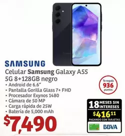 Oferta de Samsung -  Celular  Galaxy A55 5G 8+128GB Negro en Soriana Híper