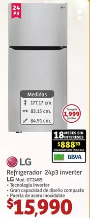 Oferta de LG - Refrigerador 24p3 Inverter por $159.9 en Soriana Híper