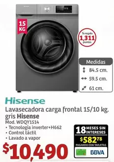 Oferta de Hisense - Lavasecadora Carga Frontal Gris por $10490 en Soriana Híper