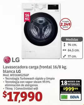 Oferta de LG - Lavasecadora Carga Frontal 16/8 Kg. por $17990 en Soriana Híper