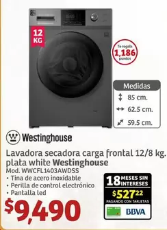 Oferta de Westinghouse - Lavadora Secadora Carga Frontal 12/8 Plata White por $9490 en Soriana Híper