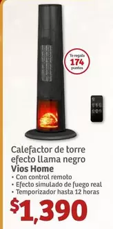 Oferta de Vios - Calefactor De Torre Efecto Llama Negro por $1390 en Soriana Híper