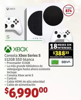 Oferta de Xbox - Consola  Series S 512GB SSD Blanca por $6990 en Soriana Híper