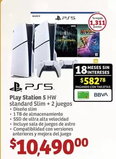 Oferta de Sony - Play Station 5 Hw Standard Slim + 2 Juegos por $10490 en Soriana Híper