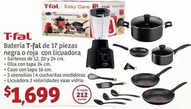 Oferta de T-fal - Bateria T-Fal De 17 Piezas Negro O Roja Con Licuadora por $1699 en Soriana Híper