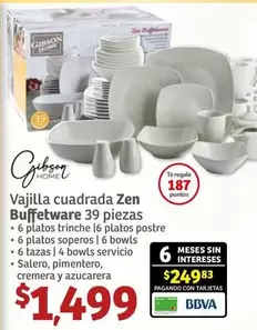 Oferta de Gibson - Vajilla Cuadrada Zen Buffetware 39 Piezas por $1499 en Soriana Híper