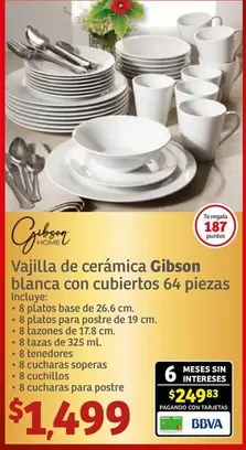 Oferta de 8 - Vajilla De Cerámica Gibson Blanca Con Cubiertos por $1499 en Soriana Híper