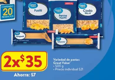 Oferta de Great Value - Variedad De Pastas por $35 en Walmart