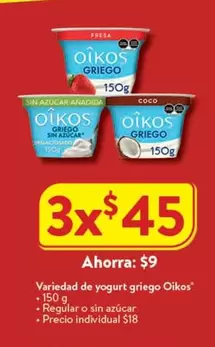 Oferta de Oikos - Variedad De Yogurt Griego por $9 en Walmart