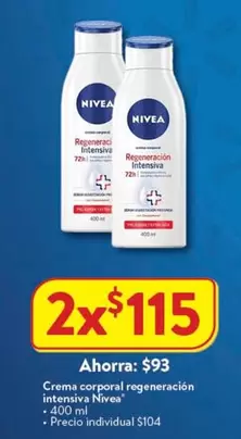 Oferta de Nivea - Crema Corporal Regeneración Intensiva por $93 en Walmart