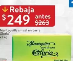 Oferta de Gloria - Mantequilla Sin Sal En Barra por $249 en Walmart