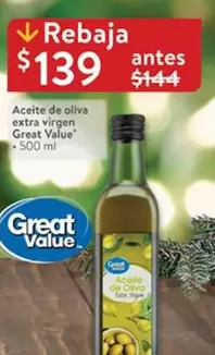 Oferta de Great Value - Aceite De Oliva Extra Virgen por $139 en Walmart