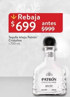 Oferta de Patrón - Tequila Añejo  Cristalino por $699 en Walmart