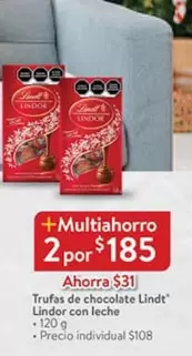 Oferta de Lindor - Trufas De Chocolate Lindt  Con Leche por $31 en Walmart