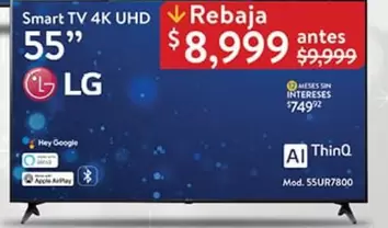 Oferta de LG - Smart TV 4K UHD 55" por $8999 en Walmart