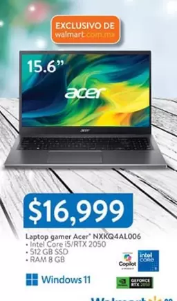 Oferta de Acer - Laptop Gamer NXKQ4AL006 por $16999 en Walmart