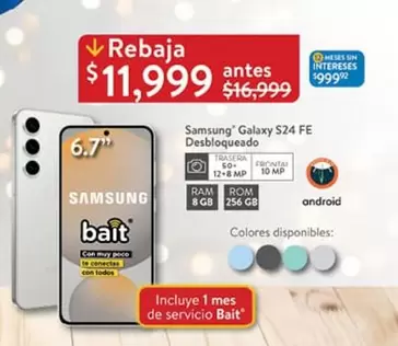 Oferta de Samsung - Galaxy S24 Fe por $11999 en Walmart