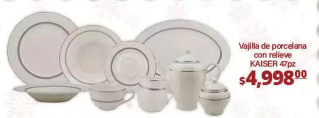 Oferta de Kaiser - Vajilla De Porcelana Con Relleve por $4998 en La Comer